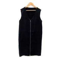 ボールジー BALLSEY トゥモローランド ジャンパースカート ジレワンピース ミモレ丈 無地 ニット 切替 スエード調 無地 36 S 紺 ネイビー /SY1