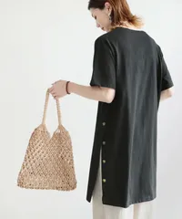 チュニック 大人可愛い ロングTシャツ  レディース 五分袖 tシャツ  半袖 大きいサイズ 綿混 プルオーバー ゆったり トップス カットソー サイドスリット ボタン キレイめ カジュアル ルームウエア 春 夏 秋 大人可愛い チュニック  nvrhua06