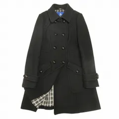 美品 バーバリーブルーレーベル BURBERRY BLUE LABEL メルトン ピーコート Pコート ノバチェック裏地 ウール混 ロゴボタン ジャケット ダブルブレスト ブルゾン ジャンパー 上着 アウター 40 黒 ブラック ブルー ♪5 レディース