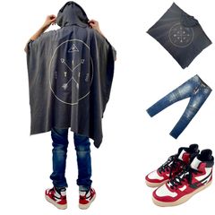 BLOOD IS THE NEW BLACK ブラッドイズザニューブラック ポンチョ パーカー × BRAVE SOUL ブレイブソウル ビンテージ加工 ダメージ スキニー バイカージーンズ DIESEL ディーゼル AJ1シカゴカラー ハイカット スニーカー