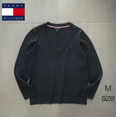 トミーヒルフィガー　 ワンポイントフラッグロゴ　Vネックニット　薄手　M