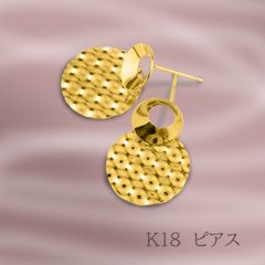 K18 変形スクエアデザインイヤリング 2.6g ゴールド 地金 モード 