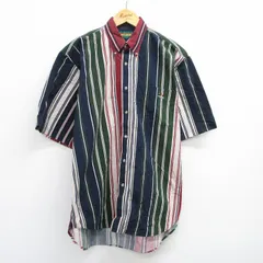 XL/古着 半袖 シャツ メンズ 90s コットン ボタンダウン 紺他 ネイビー ストライプ 25jun14 中古 トップス