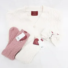 ジェラートピケ gelato pique カーディガン ソックス ヘアバンド 4点セット ルームウエア Vネック ルームソックス リボン スフレアランハート バレンタイン アイボリー ピンク F