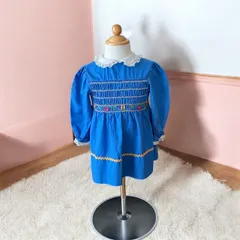 【size80相当】ベビー　ヴィンテージワンピース　ヴィンテージドレス　メキシカン　刺繍　ブルー　フリルのサムネイル
