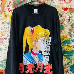 美少女戦士 アバンギャルド メンズ ロンT 長袖 秋 冬 L XL  セーラームーン 攻め 前衛的 お洒落 ハイデザイン 男性 アニメ 漫画 レトロ ブラック 個性的 エモい