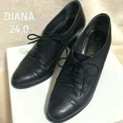 DIANA ダイアナ レースアップ ヒール 革ブーティー ローファー 黒 24.0