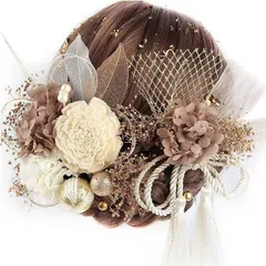 特価価格　専用ケース付き 造花 かすみ草 結婚式 袴 浴衣 七五三 卒業式 着物 振袖 リボン 網型飾り あじさい ヘッドパーツ 水引 ゴールド ヘアアクセサリー 赤 和玉 造花飾り ダリア 髪飾り 和装 成人式 和風髪飾り [ANJOU]