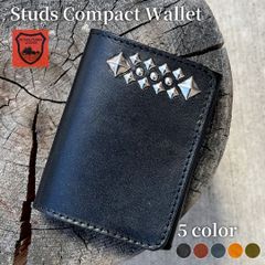 栃木レザー財布 コンパクト財布 ミニ財布 スタッズ財布 二つ折り財布 メンズ財布 wallet 小さい財布 日本製 新品 5色展開 ［WL001W-ST4］ 送料無料