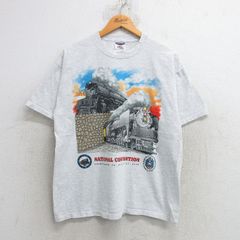 L/古着 ジャージーズ 半袖 ビンテージ Tシャツ メンズ 90s 機関車 クルーネック 薄グレー 霜降り 25may21 中古