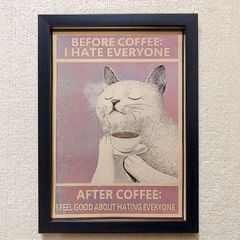 140:Coffee de nyaaan猫 ニャンテリア  アート  ポスター　【フレーム付き】