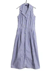 【お得なクーポン配布中!】 90s OLD GAP ストライプ ノースリーブ シャツ ワンピース M / 古着 90年代 オールド ギャップ ロング ワンピ マキシ丈 襟付き シャツワンピ