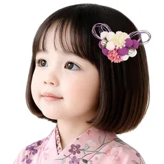 【新品】 [OTAKUMARKET] 七五三 髪飾り 子供 袴 着物 卒業式 浴衣 夏祭り 着物 和装 和風 クリップ 髪留め 4色選べる (パープル)