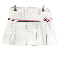 【美品】フィラゴルフ プリーツスカート アイボリー×黒 ドット柄 トリコロールリボン レディース M ゴルフウェア FILA GOLF