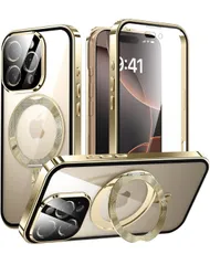 ★iPhone 16 Pro 用 両面 MagSafe対応 ケース アイフォン16プロ アルミバンパー 360°回転スタンド Uovon