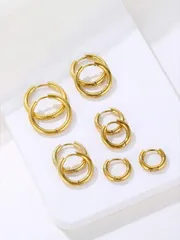 ジュエリー レディース イヤーアクセサリー セット ステンレス製 ゴールドイヤリング 5個セット(,,) 日常使いに最適なシンプルデザイン