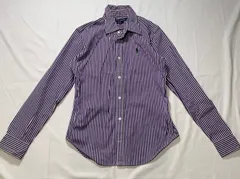 【207319】RALPH LAUREN ラルフローレン  slim fit 長袖シャツ ストライプ　ClassicPony刺繍　サイズ4　メンズ メンズ  ・ パープル/ホワイト