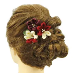 髪飾り 成人式 つまみ細工 赤 振袖 前撮り 袴 花 豪華3点セット 臙脂 ちりめん ヘアアクセ かんざし ヘッドドレス 卒業式 髪型 No.9-4666