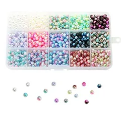 15色パールビーズ BetterJonny 6mm 両穴しカラーパール ガラスパール ラウンド ビーズ 丸玉 手作り用品 DIY用 箱入り 手芸材料 手作り 素材 約1500個