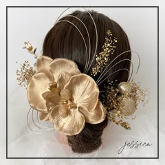 【金箔付】ヘッドドレス❤︎水引×胡蝶蘭ゴールド×ゴールド③　成人式結婚式髪飾り卒業式袴