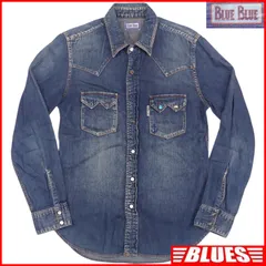BLUE BLUE ブルーブルー ウエスタンシャツ M メンズ 日本製 インディゴ デニム 古着 メンズ ヴィンテージ調 刺繍 ウエスタンシャツ_サイズM一覧←SEULB屋着古← HS302