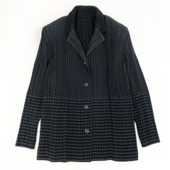 59e9 ISSEY MIYAKE イッセイミヤケ ボーダー切替 変形パターン プリーツジャケット IM84-FD912 サイズM ブラック レディース 女性用 プリーツプリーズ