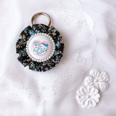 ハンドメイド　片面マタニティマーク　ふわふわロゼット　リバティ　ムーンモス　ブルーブラック　完成品