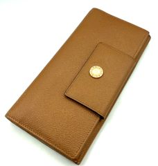 【鑑定済み】正規品 難あり BVLGARI ブルガリ クラシコ 長財布 Wホック ブラウン ロゴボタン  ゴールド金具