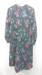 ◇ JEANASIS ジーナシス ノーカラー ボタン 薄手 透け感 花柄 カジュアル 長袖 ブラウス サイズF ブラック レディース E  【1310300006374】