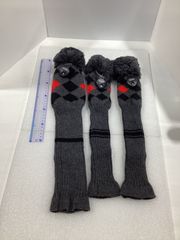 ゴルフ ヘッドカバー Scott Edward 3個セット ニット ポンポン グレー/レッド アーガイル ヘッドカバー (#1・#3・#5）