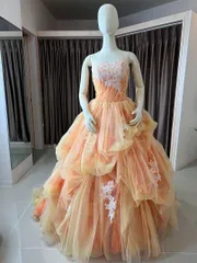 美品★値下げ中！サーモンオレンジ×ホワイト刺繍 ❇︎ 柔らかチュールドレス