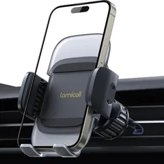 【金属製フック・ワンタッチ】 車載 吹き出し口 スマホホルダー Lamicall アクリル バネ 式 フック エアコン 車載用 スマホ 固定 スタンド 送風口 ルーバー 自動車 携帯 片手操作 ワンタッチ 伸縮アーム 360度回転 iPhone15 15P 1