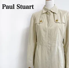 Paul Stuart ポールスチュアート フェイクスエード ロングコート ベージュ系 9号 比翼仕立て エコスエード 状態難あり スレ 薄汚れあり 秋冬 アウター