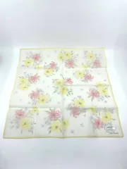 【シール付き未使用品】ピエール・カルダン pierre cardin ハンカチ スカーフ 花 フラワー コットン 縁イエロー 38×38