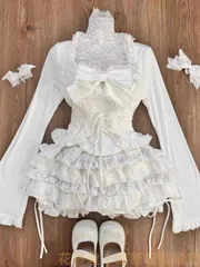 量産型★地雷系秋 スウィート リボン キャミソール フリル レース リボン付きカーディガン ショートスカート セットアップ