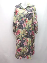 ◇ AIC.｜エーアイシー レギュラー襟　フロントボタン 長袖 ロング丈 ワンピース サイズM イエローグリーン系 レディース E  【1308290039670】