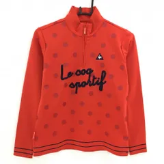 【美品】ルコックゴルフ 長袖ハイネックシャツ レッド ドット ハーフジップ ロゴネイビー  レディース L ゴルフウェア le coq sportif