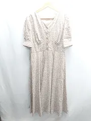 ◇ ⊂ GRL Ｖネック 花柄 ウエスト紐付き 半袖 ロング丈 ワンピース サイズM ベージュ系 ホワイト レディース E  【1409240034629】