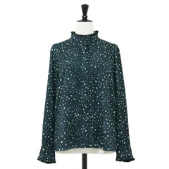 【美品】MACKINTOSH マッキントッシュ ブラウス グリーン系 サイズ:38(M) / スクラッチ ドット プリント ブラウス / フリル スタンドカラー 長袖 / トップス シャツ 【レディース】【中古】のサムネイル