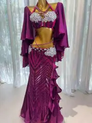 ベリーダンス衣装 ブラベルトスカートセット ピンク/パープル　 オーダーメイド ベリーダンス衣装 ブラベルトスカートセット ピンク/パープル オーダー