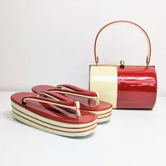 和装 草履 バッグ セット エナメル 白 赤 クリーム フリーサイズ/LLサイズ w55-3