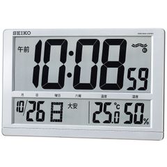 セイコークロック(Seiko Clock) セイコー クロック 掛け時計 置き時計 兼用 電波 デジタル カレンダー 六曜 温度 湿度 表示 大型 銀色 メタリック SQ433S SEIKO