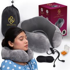 【人気商品】Shahwinトラベルネックピロー  人間工学設計の低反発U字型ネックピロー | 飛行機・車用快適枕 | コンパクトで持ち運び簡単 | ストレートネック対応 (グレー)