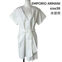 □未使用 EMPORIO ARMANI エンポリオアルマーニ シャツワンピース ブラウス 膝丈 半袖 綿100％ ホワイト サイズ38 S5U005のサムネイル