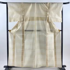 【美品】 小紋 身丈161cm 裄丈67cm M 単衣 縞 クリーム 化繊 名品 【中古】