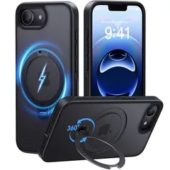 【2025最高傑作&定点360度回転】CASEKOO iPhone 16e 用 ケース 米軍MIL規格 耐衝撃 MagSafe対応 高耐久性【横縦両立・角度自由調整】急速充電対応 指紋防止/マット仕上げ/黄変防止/半透明 超強磁力 ラップホール付き ワイヤ 1