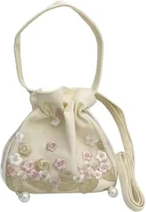 Liebendo 巾着バッグ ショルダーバッグ ハンドバッグ 2way 巾着ポーチ ポシェット 刺繍 花柄 浴衣 和装 夏祭り 手提げ 軽量 斜め掛け ボーホー(ピンク)