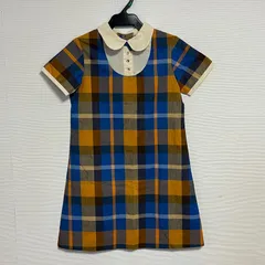 古着 美品 Cinderella シンデレラ キッズ 女の子 レトロワンピース チェック柄 青/黄/茶 お出かけ 発表会 薄手生地 ４つボタン S～M相当