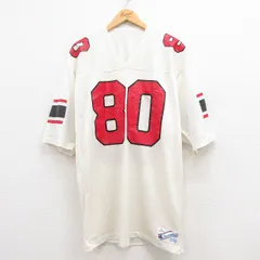 XL/古着 チャンピオン Champion 半袖 ビンテージ フットボール Tシャツ メンズ 80s 80 ロング丈 メッシュ地 Vネック 白 ホワイト spe 25jul