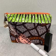 アフリカ布ファスナーポーチにんじん柄